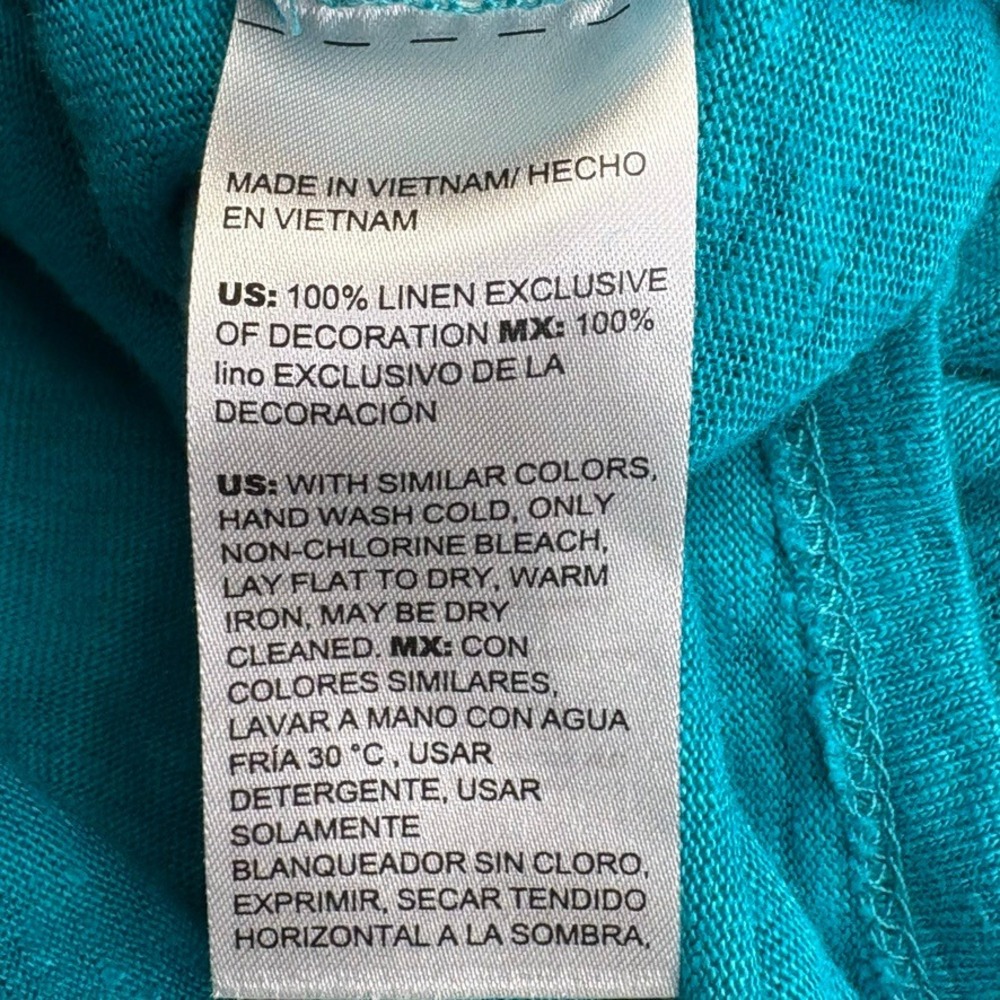 Chico's 100% Linen Oversized Beachy Resortwear Turquoise Metallic Trim Top Sz XL - Picture 4 of 4